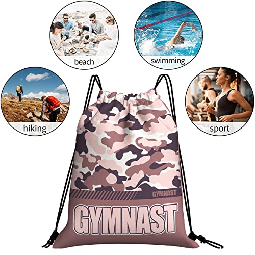 Drawstring Backpack Waterproof Gym Drawstring Bags Sports String Bag Camo Sackpack-Dusty Rose Gymnastics Drawstring Bag - color: Gymnastics Drawstring Bags-camo Dusty Rose