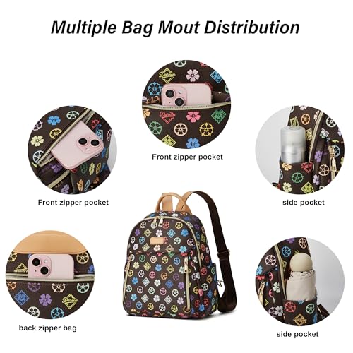 Makes Mini Backpack for Women, Stylish Daypack Purse Handbag Small Casual Daily Travel Bag, Lady Girls Gifts for Work School, 2pcs Sets - color: Tribrown Flower