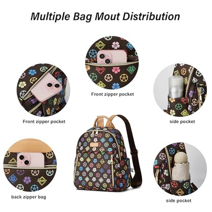 Makes Mini Backpack for Women, Stylish Daypack Purse Handbag Small Casual Daily Travel Bag, Lady Girls Gifts for Work School, 2pcs Sets - color: Tribrown Flower