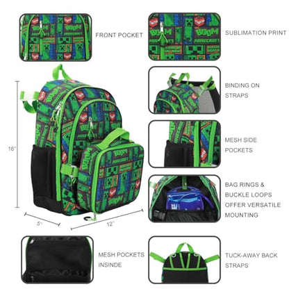 BIOWORLD Unisex Kid Minecraft Backpack Set (Little Kid/Big Kid) Green 1 Onesize - color: ['Green 1']