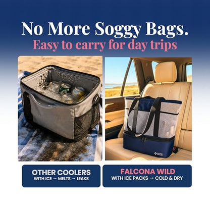Beach Bag with Cooler Compartment Plus 3 Ice Packs – Keeps Drinks Cold for 6+ Hours – Insulated Beach Tote and Cooler Combo – Stay Organized with Two Bags in One- Perfect for Poolside and Picnics - color: Blue and White