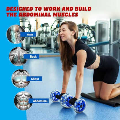 NOLITOY Dual-wheel Fitness Roller for Core Strengthening and Tummy Shaping Non-slip Handles Lightweight Abdominal Exercise Wheel for Men and Women Blue