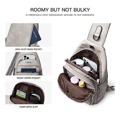 LATMAP 7L Sling Bag For Women Faux Leather Anti Theft Small Casual Daypack Backpack Fanny Pack Crossbody Chest Bags Purse Waterproof Light Grey - color: Greyish
