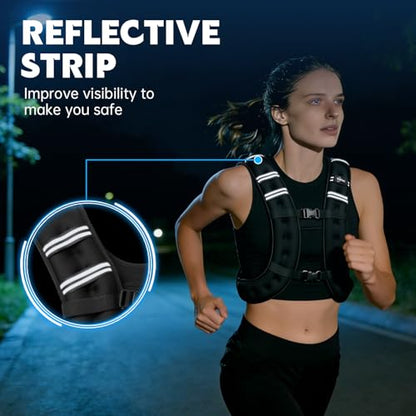 Weighted Vest, Weight Vest with Reflective Stripe, Body Weight Vest with Back Mesh Pocket for Women & Men, Home Gym & Outdoor Strength Training