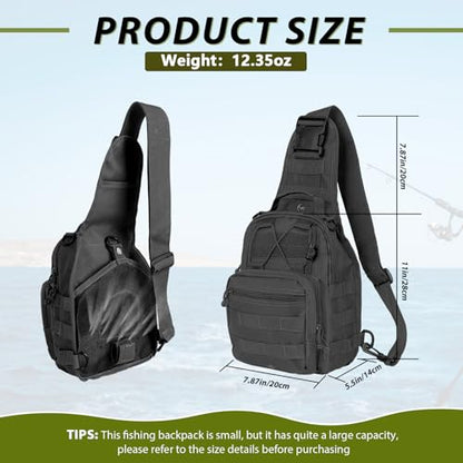 Fishing Backpack Small Fishing Tackle Storage Bag with 3 Methods of Carrying Large Capacity Sling Backpack for Outdoor Hiking Travel Hunting (Black) - color: Black