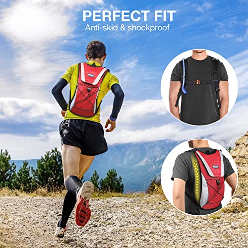 KUYOU Running Hydration Vest - Lightweight Insulated Hydration Backpack with 2L Water Bladder, Adjustable Chest Straps and Reflective Water Backpack for Running Marathon Race Hiking Cycling - color: Red