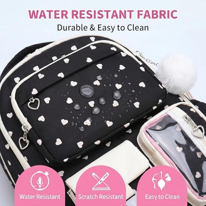 3PCS Kids Backpack Set, School Backpack with Lunch Bag & Pencil Case, Lightweight Waterproof Bookbag for Kids (Black Heart) - color: Black Heart