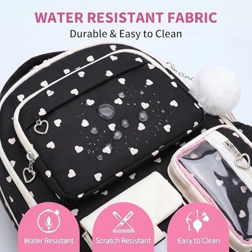 3PCS Kids Backpack Set, School Backpack with Lunch Bag & Pencil Case, Lightweight Waterproof Bookbag for Kids (Black Heart) - color: Black Heart