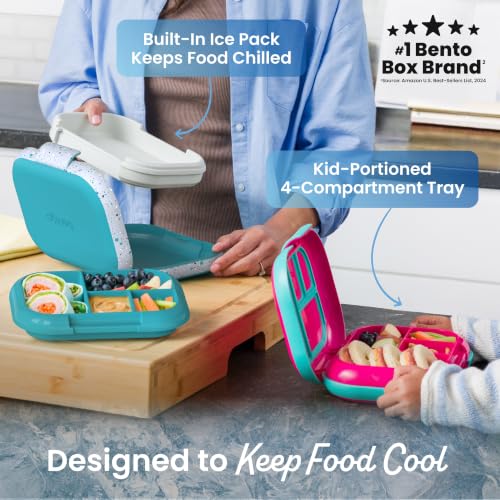 Bentgo Chill Kids Leakproof Lunch Box - 4-Compartment Bento Box with Built-In Ice Pack, 3.3 Cup Capacity, BPA-Free, Microwave & Dishwasher Safe Tray, Ages 3–7 (Truly Teal) - color: Confetti Edition - Truly Teal