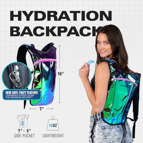 Sojourner Rave Hydration Pack - Hydration Backpack - Hydropack with 2L Bladder - Water Backpack for Festivals, Hiking, Running, Biking and More - color: Transparent - Purple