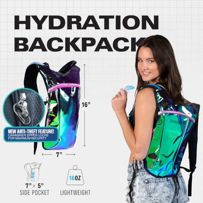 Sojourner Rave Hydration Pack - Hydration Backpack - Hydropack with 2L Bladder - Water Backpack for Festivals, Hiking, Running, Biking and More - color: Transparent - Purple