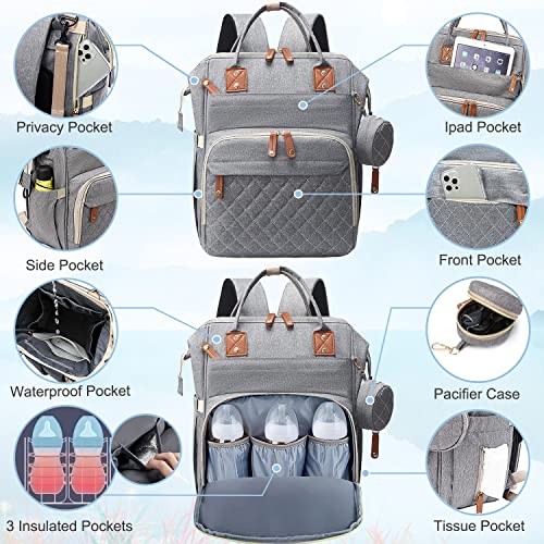 SHITIESHOU Diaper Bag Backpack Baby Bag, Baby Girl Boy Diaper Bag for Dad Mom with Pad, 16 Pockets, Pacifier Case, Large Diaper Bags Unisex for Travel (Grey) - color: Gray