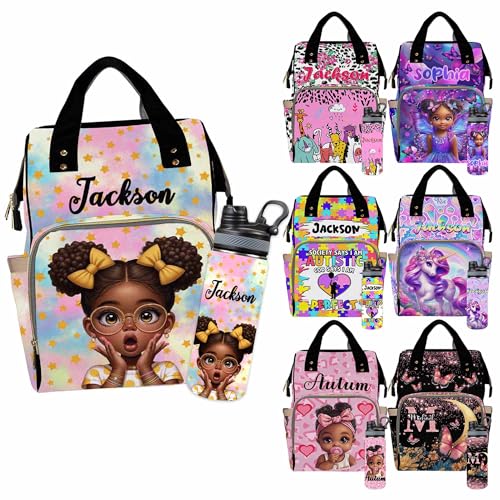 Custom Diaper Bag for Girls Personalized Diaper Bag Backpack &Insulated Water Bottle with Name Custom Monogram Baby Travel Bag Nursing Diaper Mommy Backpack with Adjustable Shoulder Straps Nappy Bag - color: Design 13