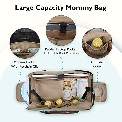 mommore Breast Pump Bag Diaper Tote Bag with 15 Inch Laptop Sleeve Fit Most Breast Pumps Like Medela, Spectra S1,S2, Evenflo - color: Dark-grey