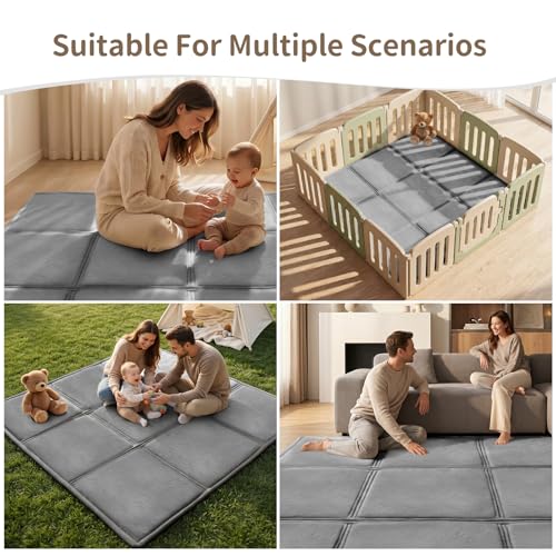 Goyuu Foldable Baby Play Mat for Floor, 50x50 Playpen Mat,Super Soft Velvet 0.8" Thick Cushioned Baby Tummy Time Mat, Non-Slip Water-Resistant Easy Clean Foam Playmat for Baby,Grey - color: Grey