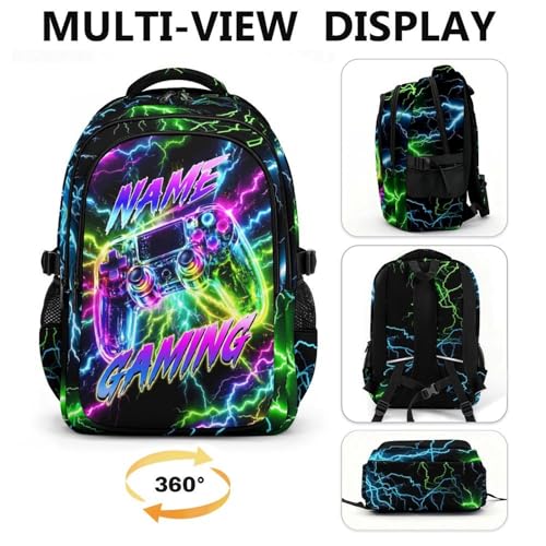 Boys Gaming Backpack Personalized School Backpacks for Kids Teens Game Lovers, 17 Inch Custom Game Controller Bookbags with 3 Compartments - color: Colorful