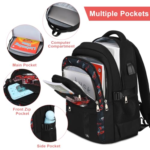ACESAK Boys Backpack - 3PCS Cool Luminous Backpack for Boys School Backpacks for Kids Kindergarten Elementary Preschool Middle School Bags with Lunch Box Pencil Case Set (Racing Car) - color: Red Car
