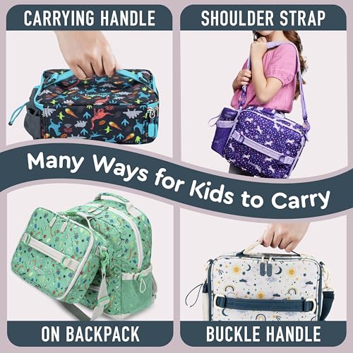 Bentgo Kids Lunch Bag - Durable, Double-Insulated Lunch Bag for Kids 3+; Holds Lunch Box, Water Bottle, & Snacks; Easy-Clean Water-Resistant Fabric & Multiple Zippered Pockets (Friendly Skies) - color: Friendly Skies