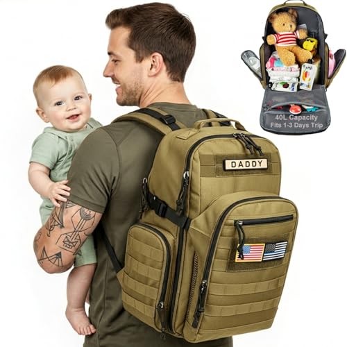 MIRACOL Baby Diaper Bag for Dad: Military-Grade 900D Polyester with 16+ Multiple Pockets for Active Dad - 40L XL Capacity for 1–3 Day Trips - color: Khaki