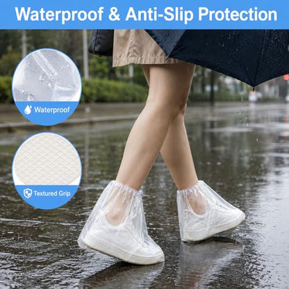 10 Pairs Waterproof Shoe Covers for Rain, Rain Shoe Covers Disposable for Men and Women, Non Slip PE Rain Shoe Covers, Perfect for Outdoor Use, Travel, Farm, Hiking (Transparent)