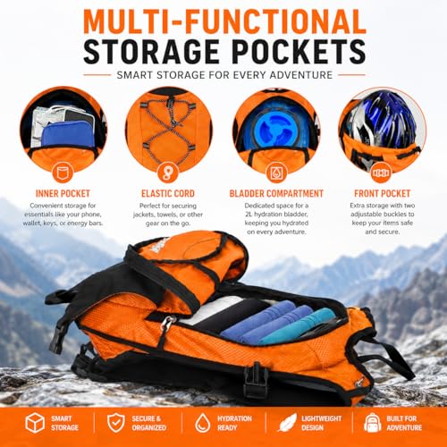Zavothy Hydration Backpack with 2L Hydration Bladder Water Backpack for Hiking Hydration Pack for Running Cycling Hiking - color: Orange