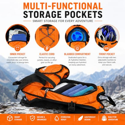 Zavothy Hydration Backpack with 2L Hydration Bladder Water Backpack for Hiking Hydration Pack for Running Cycling Hiking - color: Orange