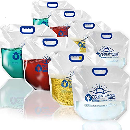 WaterStorageCube Premium Collapsible Water Container Bag, BPA Free Food Grade Clear Plastic Storage Jug for Camping Hiking Backpack Emergency, No-Leak Freezable Foldable Water Bottle 1.3/2.6 Gallon - size: 2.6 Gallon, style: 8-Pack