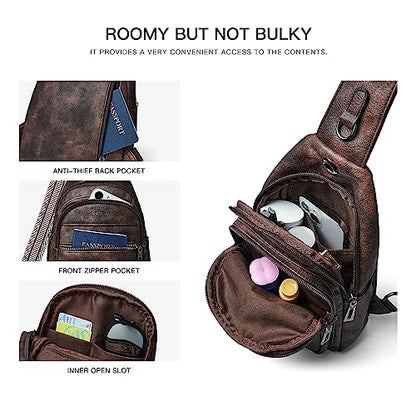 LATMAP 7L Sling Bag For Women Faux Leather Anti Theft Small Casual Daypack Backpack Fanny Pack Crossbody Chest Bags Purse Waterproof Coffee Color - color: Coffee