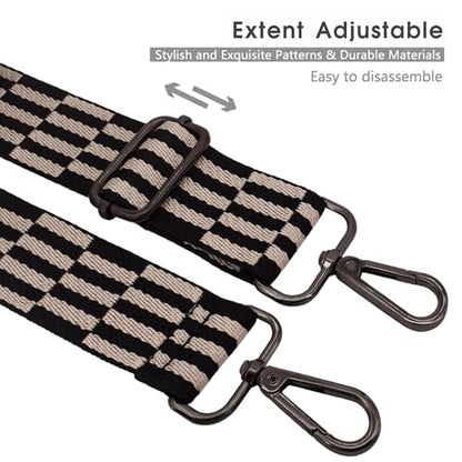 Replacement Purse Strap Shoulder Strap Adjustable Crossbody Strap for Women Crossbody Wide Shoulder Bag - color: Black Grid-Black Metal