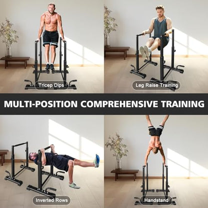 Adjustable Height Dip Bar Station, Heavy Duty Dip Station for Home Gym,Multi-function Dip Station Pull Up Bar Full Body Strength Training Workout Fitness Equipment for Tricep Dips - color: Dip Bar Station Set