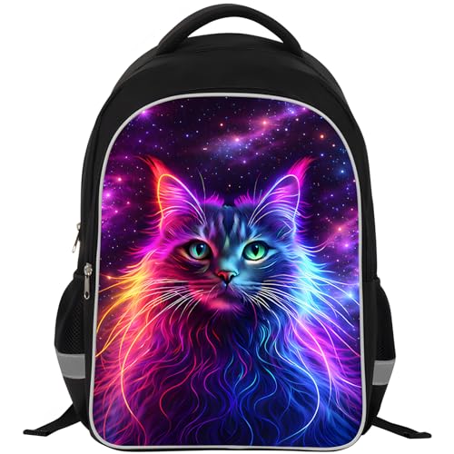 ZRENTAO Galaxy Cat Backpack for Boys Girls, Kids School Backpack with Lunch Size Capacity, Lightweight Bookbag with Reflective Strip, Durable Travel Bag for Elementary School - color: #08 Cat