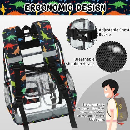 Clear Backpack Heavy Duty, Clear Bookbag with Pencil Case, Large See Through Backpack Plastic Transparent Backpacks for Primary College Work Travel - color: Dinosaur