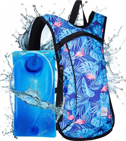 Vibe Festival Gear Rave Hydration Pack Backpack with 2L Water Bladder for Women Men – Festival Hydropack, Hydro Pack, Leak Proof, Lightweight – Teens, Party, Hiking, Running, Outdoor Sports - color: Flamingo