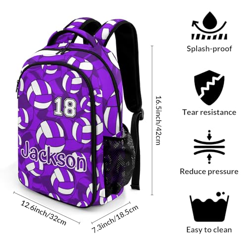 Purple Volleyball Pattern Backpack Laptop Bag Bookbags Personalized Travel Daypack Bag for Man Woman Gifts - color: Purple Volleyball Pattern