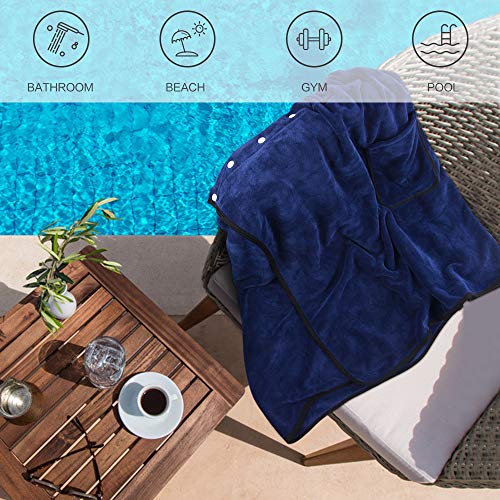 SINLAND Microfiber Men’s Bath Wrap Spa Sauna Wrap Around Towel Bath Towels with Adjustable Snap on Closure Suitablefor Shower Spa Sauna 24inch x 63inch Navy Blue - color: Navy Blue
