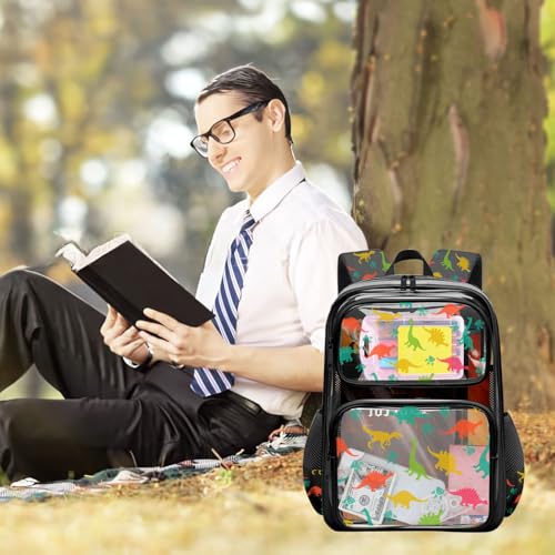 Clear Backpack for Boys and Girls,Kids Clear Backpacks for School,Heavy Duty Transparent Bookbag Stadium Approved - color: Black-dinosaur-backpack Only