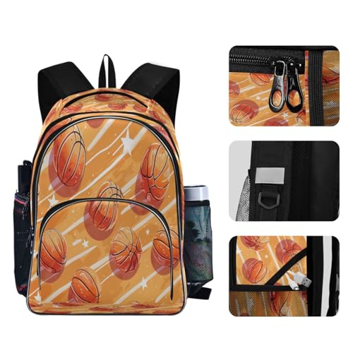 Water-Resistant Travel Basketballs and Stars Backpack - Lightweight Laptop Daypack, 15.6" Laptop Compartment, Durable Commuter Bag for Work & Outdoor#52