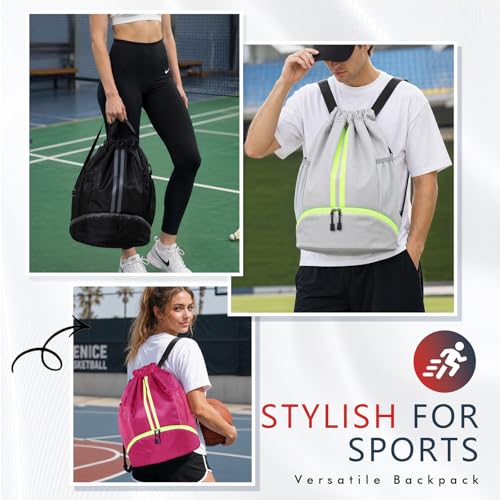 PinCute Drawstring Backpack for Women Men, Gym Bag for Soccer, Basketball, Swim, Beach, Water-Resistant Sports Backpack with Wet Pocket and Shoe Compartment, Black - color: Black