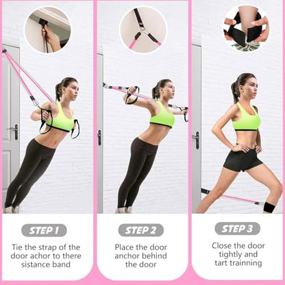 Bbtops Pilates Bar Kit with Resistance Bands,Pilates Bar with Stackable Bands Workout Equipment for Legs,Hip,Waist and Arm,Exercise Fitness Equipment for Women & Men Home Gym Yoga Pilates - color: Baby Pink