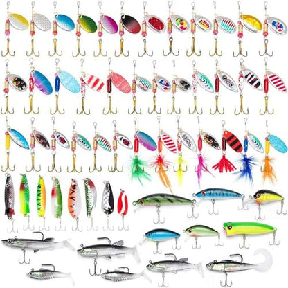 Dr.Fish Tackle Bag with 60 Fishing Lures Spinners Soft & Hard Baits - color: Black Bag, 11.4*4.9*7.9’'