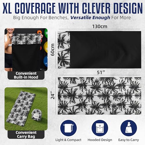 CHEEKY WINX Hooded Microfiber Gym Towel – Highly Absorbent Car Seat Towel with Carry Bag – Double-Sided Sweat Towel, Reversible, Quick Dry & Sand-Resistant Fabric, Palm Trees, 130 x 60cm - color: Palm Trees