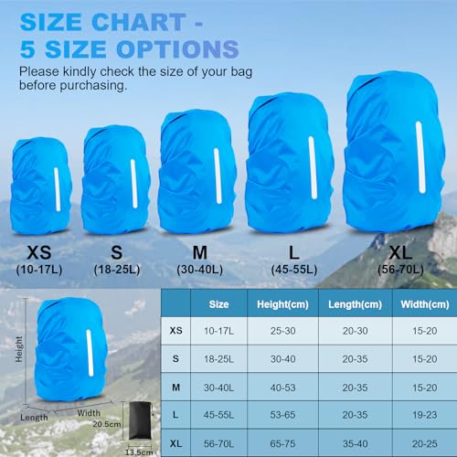 LAMA 2pcs Waterproof Rain Cover for Backpack, Reflective Rainproof Protector for Anti-dust and Anti-Theft M 30L-40L Black