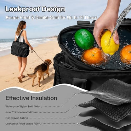 Odoland Soft Cooler Bag – Leakproof Insulated, Collapsible for Beach, Camping - color: Black