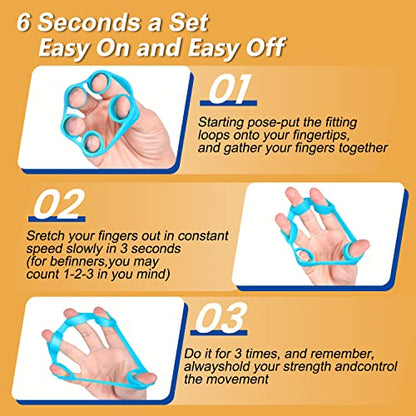 Hand Grip Strengthener, Finger Exerciser, Grip Strength Trainer (6 PCS),New Material,Forearm Grip Workout, Finger Stretcher, Relieve Wrist Pain, Carpal Tunnel - style: Finger Exerciser