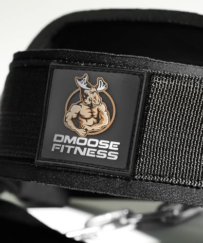 DMoose Fitness Neck Harness for Weight Lifting - Soft Padded Head & Chin Strap with 30" Heavy Duty Steel Chain - Neck Exerciser, Trainer & Strengthener to Support Injury Recovery and Intense Workouts - color: Black (Legacy Logo)