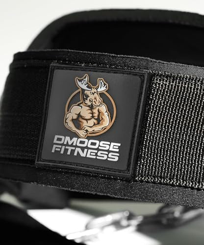 DMoose Fitness Neck Harness for Weight Lifting - Soft Padded Head & Chin Strap with 30" Heavy Duty Steel Chain - Neck Exerciser, Trainer & Strengthener to Support Injury Recovery and Intense Workouts - color: Black (Legacy Logo)
