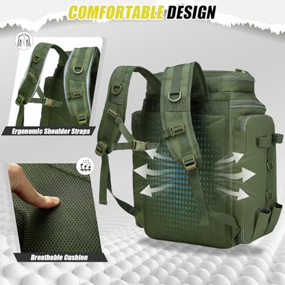 HAMBOLY Fishing Backpack 45L with Rod Holders, Water-Resistant Tackle Backpack for Fishermen, Large Capacity Fishing Gear Bag for Travel Hiking Camping - color: Army Green (4 Tackle Boxes Included)