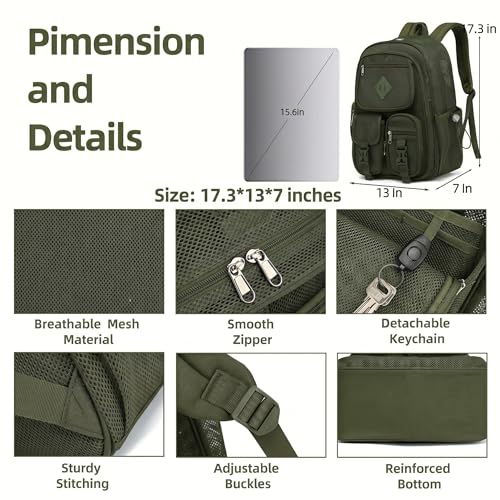 Mesh Backpack for Girls Boys, Women Mesh Bookbags Heavy Duty Semi-Transparent School Bag Net Back Pack for Travel, Beach, Swimming, Work - Army Green - color: Army Green