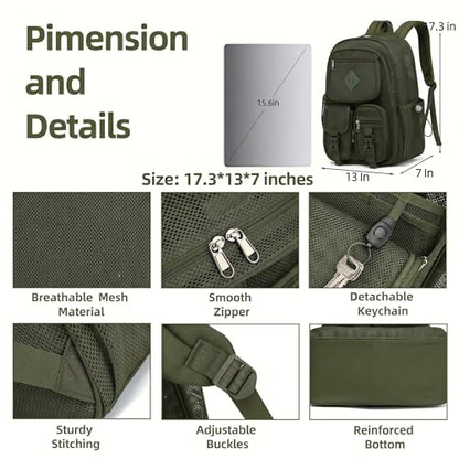 Mesh Backpack for Girls Boys, Women Mesh Bookbags Heavy Duty Semi-Transparent School Bag Net Back Pack for Travel, Beach, Swimming, Work - Army Green - color: Army Green