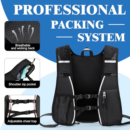 Hydration Backpack with 2L Water Bladder Bag, Lightweight and Breathable Running Vest for Men, Adjustable Chest Straps Water Pack for Cycling Hiking Climbing Outdoor - color: Black